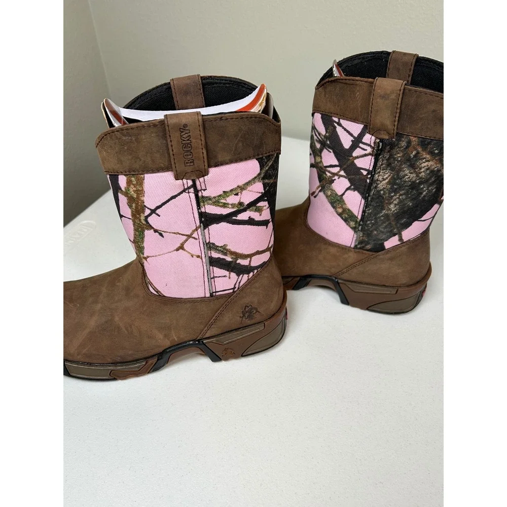 Rocky Hunting Boots Big Kids Girls 5M Women's 6.5 Brown Pink Camo 8 Inch Pull On